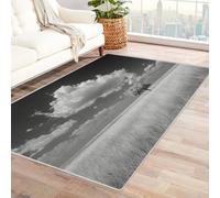 CUDAOO Tappetino a pelo corto vintage per interni pieghevole Alberi e nuvole lontani per camera da letto, soggiorno, corridoio, ingresso(In bianco e nero)-150x210cm