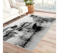 CUDAOO Tappetino a pelo corto vintage per interni pieghevole Antica dimora sul ponte decorazione per casa, cucina, pavimento, antiscivolo, lavabile(In bianco e nero)-150x210cm