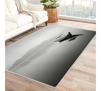 CUDAOO Tappetino a pelo corto vintage per interni pieghevole Barche solitarie ancorate per camera da letto, soggiorno, corridoio, ingresso(In bianco e nero)-180x240cm