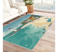 CUDAOO Tappetino a pelo corto vintage per interni pieghevole Città di mare decorazione per casa, cucina, pavimento, antiscivolo, lavabile(blu)-60x90cm
