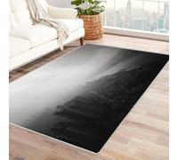 CUDAOO Tappetino a pelo corto vintage per interni pieghevole Città nascosta nella nebbia per soggiorno, camera da letto, cucina, antiscivolo(In bianco e nero)-150x240cm