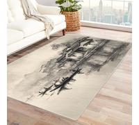 CUDAOO Tappetino a pelo corto vintage per interni pieghevole Città sull'acqua al mattino per camera da letto, soggiorno, corridoio, ingresso(In bianco e nero)-120x180cm