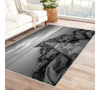 CUDAOO Tappetino a pelo corto vintage per interni pieghevole Molo in riva al mare per soggiorno, camera da letto, cucina, antiscivolo(In bianco e nero)-150x210cm