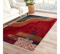 CUDAOO Tappetino a pelo corto vintage per interni pieghevole Motivo a rime rosse decorazione per casa, cucina, pavimento, antiscivolo, lavabile(Rosso)-180x270cm
