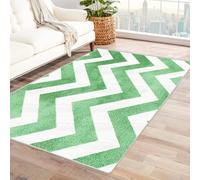 CUDAOO Tappetino a pelo corto vintage per interni pieghevole Motivo a zigzag verde per camera da letto, soggiorno, corridoio, ingresso(verde)-180x240cm