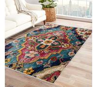 CUDAOO Tappetino a pelo corto vintage per interni pieghevole Motivo persiano per camera da letto, soggiorno, corridoio, ingresso(blu)-240x300cm