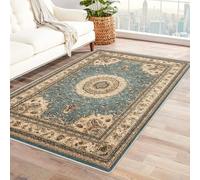 CUDAOO Tappetino a pelo corto vintage per interni pieghevole Motivo persiano per soggiorno, camera da letto, cucina, antiscivolo(blu)-240x300cm