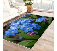 CUDAOO Tappetino a pelo corto vintage per interni pieghevole Non dimenticare i fiori per soggiorno, camera da letto, cucina, antiscivolo(blu)-150x210cm