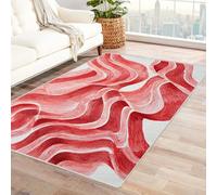 CUDAOO Tappetino a pelo corto vintage per interni pieghevole Onda rossa Ondulato per camera da letto, soggiorno, corridoio, ingresso(rosso)-90x120cm