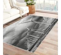 CUDAOO Tappetino a pelo corto vintage per interni pieghevole Parco eolico decorazione per casa, cucina, pavimento, antiscivolo, lavabile(In bianco e nero)-240x300cm