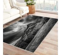 CUDAOO Tappetino a pelo corto vintage per interni pieghevole Passo montano nebbioso decorazione per casa, cucina, pavimento, antiscivolo, lavabile(In bianco e nero)-150x240cm