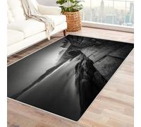 CUDAOO Tappetino a pelo corto vintage per interni pieghevole Ponte coperto di nebbia per soggiorno, camera da letto, cucina, antiscivolo(In bianco e nero)-150x210cm