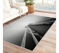 CUDAOO Tappetino a pelo corto vintage per interni pieghevole Ponte nella nebbia per camera da letto, soggiorno, corridoio, ingresso(In bianco e nero)-120x180cm