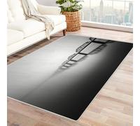 CUDAOO Tappetino a pelo corto vintage per interni pieghevole Ponte nella nebbia per soggiorno, camera da letto, cucina, antiscivolo(In bianco e nero)-120x180cm