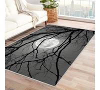 CUDAOO Tappetino a pelo corto vintage per interni pieghevole Rami illuminati dalla luna decorazione per casa, cucina, pavimento, antiscivolo, lavabile(In bianco e nero)-180x240cm