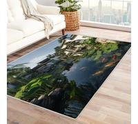 CUDAOO Tappetino a pelo corto vintage per interni pieghevole Rime di Stagno da Giardino per soggiorno, camera da letto, cucina, antiscivolo(verde)-210x300cm
