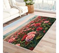 CUDAOO Tappetino a pelo corto vintage per interni pieghevole Roseto per camera da letto, soggiorno, corridoio, ingresso(rosa)-150x240cm