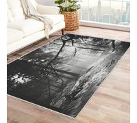 CUDAOO Tappetino a pelo corto vintage per interni pieghevole Sentiero nel bosco decorazione per casa, cucina, pavimento, antiscivolo, lavabile(In bianco e nero)-210x300cm