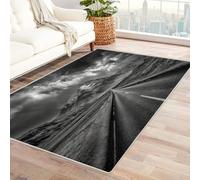 CUDAOO Tappetino a pelo corto vintage per interni pieghevole Strada infinita del cielo per camera da letto, soggiorno, corridoio, ingresso(In bianco e nero)-150x180cm