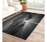 CUDAOO Tappetino a pelo corto vintage per interni pieghevole Strada infinita nel cielo decorazione per casa, cucina, pavimento, antiscivolo, lavabile(In bianco e nero)-90x150cm