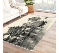 CUDAOO Tappetino a pelo corto vintage per interni pieghevole Tranquilla città d'acqua per camera da letto, soggiorno, corridoio, ingresso(In bianco e nero)-180x240cm