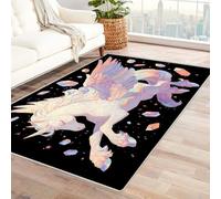 CUDAOO Tappetino a pelo corto vintage per interni pieghevole Unicorno per soggiorno, camera da letto, cucina, antiscivolo(Multicolore)-120x180cm