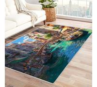 CUDAOO Tappetino a pelo corto vintage per interni pieghevole Venezia per soggiorno, camera da letto, cucina, antiscivolo(blu)-210x300cm