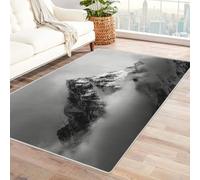 CUDAOO Tappetino a pelo corto vintage per interni pieghevole Vette innevate decorazione per casa, cucina, pavimento, antiscivolo, lavabile(In bianco e nero)-150x240cm