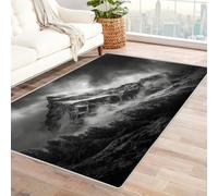 CUDAOO Tappetino a pelo corto vintage per interni pieghevole Vette nuvolose per camera da letto, soggiorno, corridoio, ingresso(In bianco e nero)-150x240cm