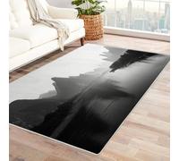 CUDAOO Tappetino a pelo corto vintage per interni pieghevole Vette riflesse nel fiume per camera da letto, soggiorno, corridoio, ingresso(In bianco e nero)-120x150cm