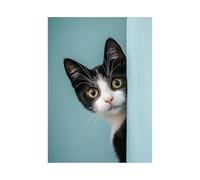CUDAOO tela Quadro Gatto Immagini Stampe su tela Quadro Animali, Gatto che guarda nell'angolo Quadri Moderni Wall Art per Bagno,Cucina, Soggiorno - 60x90cm Non incorniciato(nero)