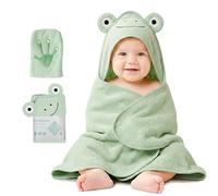 Cuddlebug Asciugamano Neonato con Cappuccio, Cotone, Rana Verde Salvia | Spugna Assorbente che asciuga in fretta i piccoli, con guanto, resta morbida a ogni lavaggio, dal neonato al bambino.