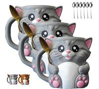 Cuddles, Il Porta Pinta di Gelato a Forma di Gatto, Contenitori per Pinta di Gelato con Stampa 3d a Forma di Gattino, con Manico e Due Cucchiai, Custodia Anti-perdita per Gelati e Pinte(Gray*3pcs)