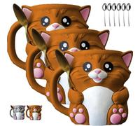 Cuddles, Il Porta Pinta di Gelato a Forma di Gatto, Contenitori per Pinta di Gelato con Stampa 3d a Forma di Gattino, con Manico e Due Cucchiai, Custodia Anti-perdita per Gelati e Pinte(Brown*3pcs)