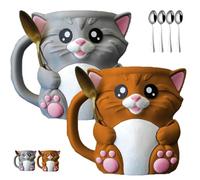 Cuddles, Il Porta Pinta di Gelato a Forma di Gatto, Contenitori per Pinta di Gelato con Stampa 3d a Forma di Gattino, con Manico e Due Cucchiai, Custodia Anti-perdita per Gelati e Pinte(Brown+Gray)