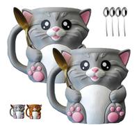 Cuddles, Il Porta Pinta di Gelato a Forma di Gatto, Contenitori per Pinta di Gelato con Stampa 3d a Forma di Gattino, con Manico e Due Cucchiai, Custodia Anti-perdita per Gelati e Pinte(Gray*2pcs)
