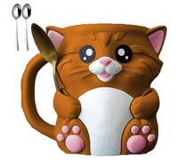 Cuddles, Il Porta Pinta di Gelato a Forma di Gatto, Contenitori per Pinta di Gelato con Stampa 3d a Forma di Gattino, con Manico e Due Cucchiai, Custodia Anti-perdita per Gelati e Pinte(Brown*1pc)