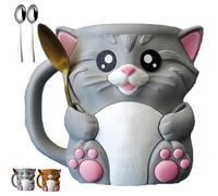 Cuddles, Il Porta Pinta di Gelato a Forma di Gatto, Contenitori per Pinta di Gelato con Stampa 3d a Forma di Gattino, con Manico e Due Cucchiai, Custodia Anti-perdita per Gelati e Pinte(Gray*1pc)
