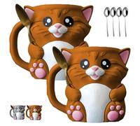 Cuddles, Il Porta Pinta di Gelato a Forma di Gatto, Contenitori per Pinta di Gelato con Stampa 3d a Forma di Gattino, con Manico e Due Cucchiai, Custodia Anti-perdita per Gelati e Pinte(Brown*2pcs)
