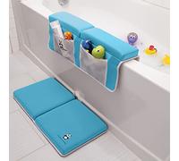 Cuddling Baby Set di 2 tappetini da bagno per bambini con ginocchiera e poggiagomiti, antiscivolo, con tasche portaoggetti, lavabili in lavatrice, cuscinetti in schiuma resistente, blu