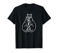 Cuddly Cougar Coppia Cuore Line Art - Cute Mountain Love Maglietta