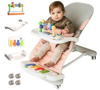 CuddoBaby - Sdraietta 4 in 1 su ruote 【Pianoforti staccabili, vassoio per mangiare】 Sedile pieghevole reclinabile a 3 livelli con barra per giochi per bambini da 0 a 6, 0-12, 12-24 mesi, idea regalo