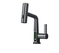 CUDTAPI Rubinetto da Cucina Estraibile a Cascata, rubinetti miscelatori Caldo Freddo con Display Digitale Intelligente Bianco, Rubinetto for lavabo con Sollevamento lavello Girevole(Gun Grey)