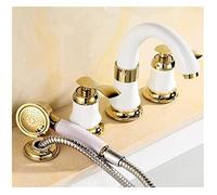 CUDTAPI Rubinetto del Bagno Spread Freddo Freddo Rubinetto for lavabo in Ottone Bianco e Gold Bagno della Lavello della Lavello Rubinetto 2 Maniglie Lavello Miscelatore Tap 3pcs Drop(Style 5)