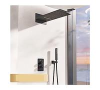 CUDTAPI Sistema Doccia Digitale, Doccia for Bagno in Ottone Nero ， Rubinetto a Doppio Comando con Display Digitale Intelligente Design a Parete Controller per Doccia con Display a LED(Matte Black)