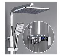 CUDTAPI Sistema Doccia Digitale, Set Doccia Digitale Caldo e Freddo Rubinetto for Bagno for in Oro Nero Soffione Quadrato for Vasca Controller per Doccia con Display a LED(0540D1-hot And Cold)
