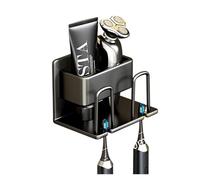 CUDVOLHTU Supporto for spazzolino elettrico da parete in alluminio senza foratura, gancio for riporre il bicchiere del dentifricio e il bagno(Black 2 holder)