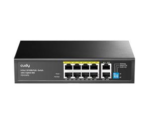 Cudy Switch PoE+ non gestito a 10 porte 10/100 Mbps, FS1010PG | 8 porte 802.3af/at FE, 2 porte GbE upstream, capacità di 5, 6 Gbps, isolamento delle porte/modalità 250 m tramite DIP