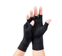 CUEMOON 1 Guanti doppi in rame Guanti a compressione per artrite, per alleviare il dolore della mano reumatoide, guanti a mezzo dito, per alleviare il dolore e riscaldare, nero, L