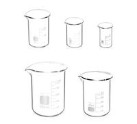 CUEMOON 5 Pezzi Becher Graduato in Vetro Borosilicato con Chiaro, 100 ml 50 ml 25 ml 10 ml 5 ml Beker Graduati Vetro Borosilicato per Laboratorio Esperimento Medicina